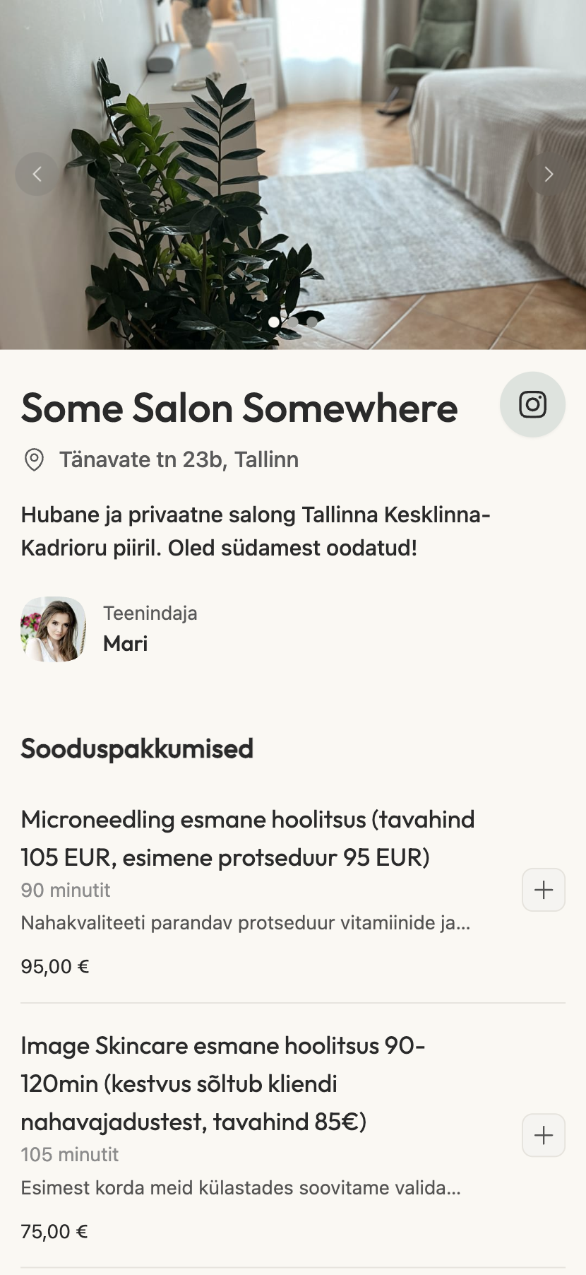 Screenshot of Taimli mobile booking flow