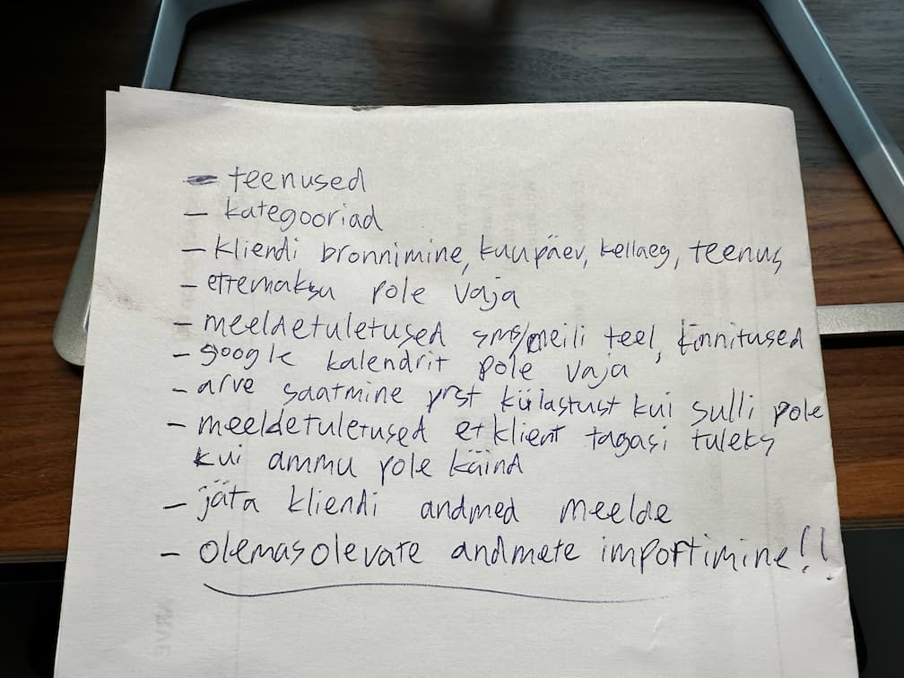 The must-have features for the initial version of Taimli, based on my friend's feedback, in Estonian.